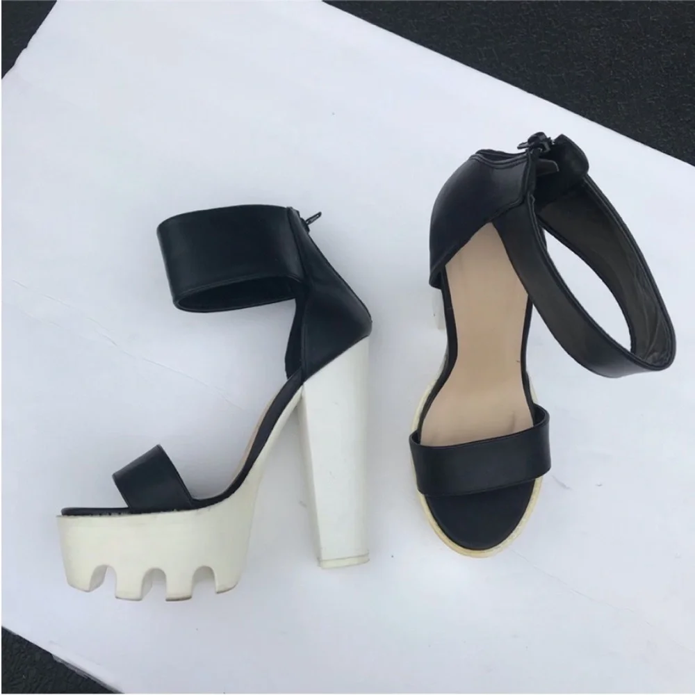 90s Black and White Platform Sandals with Lug Sole— vintage 90s